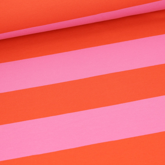 Sommersweat - French Terry - Bicolored Stripes - Orange/Rosa