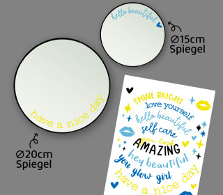 Rub-On Sticker - Mirror Affirmations - Gelb/Hellblau/Blau - für Spiegel - Tante Henni Rub-Ons - vielfältig nutzbar