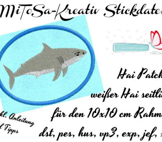MiToSa-Kreativ Stickdatei 10x10cm Hai Patch 1 aus der Haifamilie
