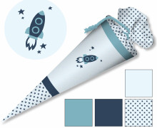 DIY-NÄHSET SCHULTÜTE - GESCHWISTERTÜTE - BLAU Rakete - abby and amy