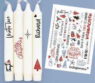 DIN A4 - Tattoofolie - Weihnachtscountdown - für Kerzen / Keramik - Weihnachten