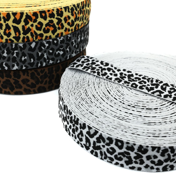 1m Gummiband - elastisch - Leopard - 40mm - Wildlife - Schwarz/Weiß