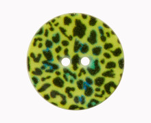 1 Polyesterknopf - Leopardenmuster -  20mm - 2-Loch - Gelbgrün