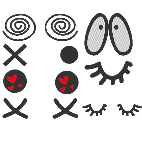 Stickdatei Comic Augen Kuscheltiere Kissen Bettschlagen
