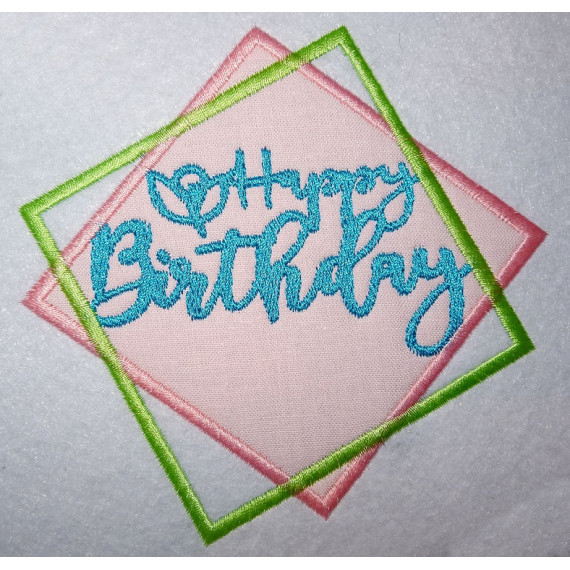 Stickdatei Happy Birthday Rechteck Button Rahmen 14 Größen Geburtstag