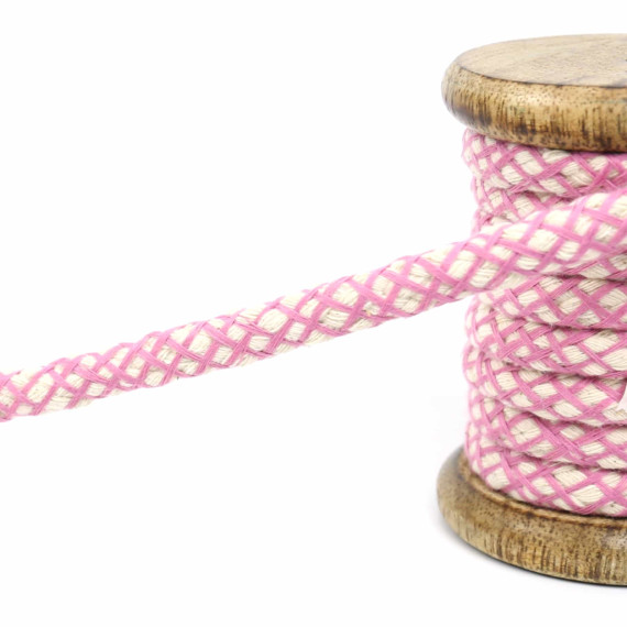 1m Hoodieband - Baumwollkordel - 8 mm - Netz - Altrosa/Naturweiß