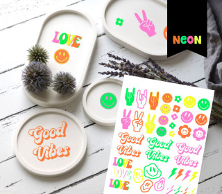 Neon Rub-On Sticker - Good Vibes - Tante Henni Rubon - vielfältig nutzbar