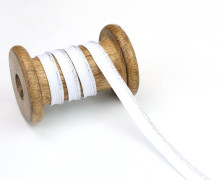 1 Meter Paspelband/Biesenband - Gewebt mit Lurexkante - Glitzer - Weiß/Silber