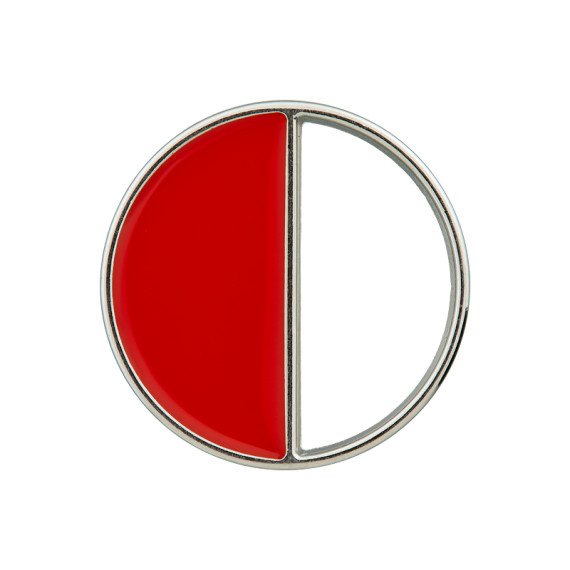 1 Metall-Polyesterknopf - Rund - 25mm -  Öse - Silber/Rot