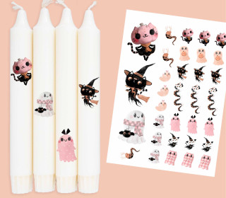 DIN A4 - Tattoofolie - Spooky Cats - für Kerzen / Keramik - Halloween