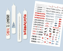 DIN A4 - Tattoofolie - Weihnachtscountdown - für Baumkerzen - Weihnachten