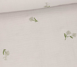 Musselin - Muslin - Double Gauze - Bestickt - Pusteblumen - Lichtgrau