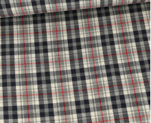 Baumwoll-Mischgewebe - Webware - Brushed - Yarn Dyed Checks - Kariert - Stahlblau/Grau/Rot/Ecru