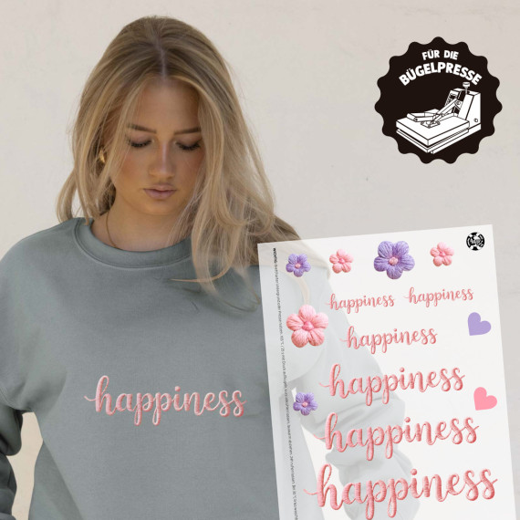 Onkel Bo's Bügelbilder - DIN A4 - Happiness - Stickoptik - BIG