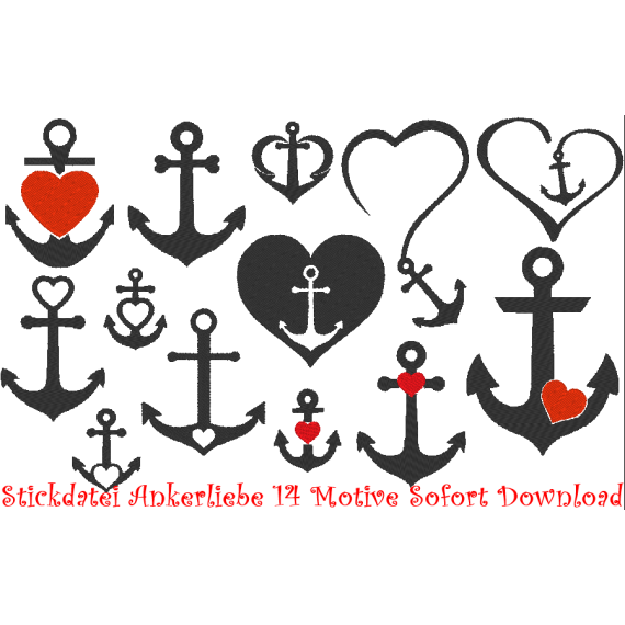 Stickdatei Love Anker mit Herz