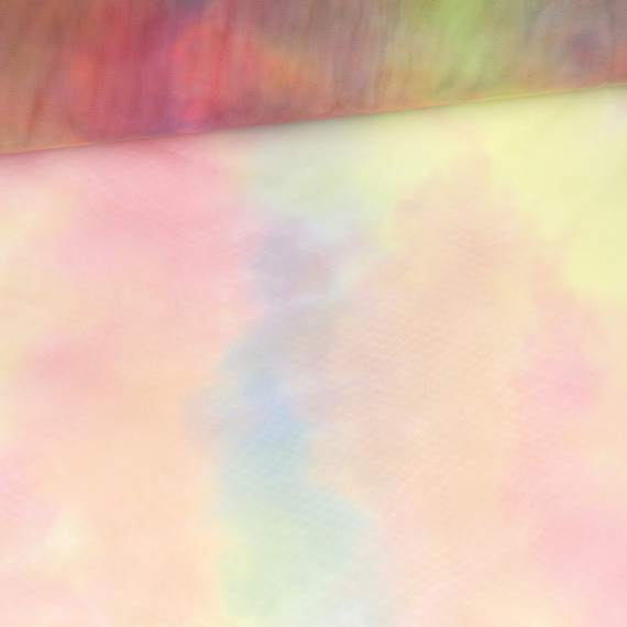 Feiner Tüllstoff - Weich - Verlauf - Regenbogen - Batik - Gelb/Blau/Grün/Rot