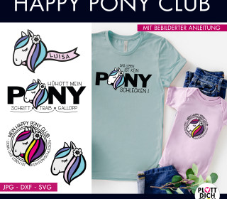 Plotterdatei - HAPPY PONY CLUB - Fröhliches Pony - Design von formenfroh - dxf + svg + jpg Aktiv