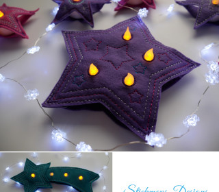 Christmas Lights Stickdatei Set ITH LED Cover Sterne, Adventslichter und Weihnachtskugeln für die Weihnachtsdeko und Adventsdeko