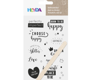 1 Bogen Rubbelsticker - Inkl. Holzstick - Happy - Schwarz