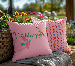 Genähtes Kissen inkl. Frühlingsgruß - Vögel - Rosa - Mein Hanseherz