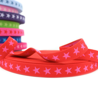 1 Meter Gummiband - Sterne - 20mm - Rot/Pink