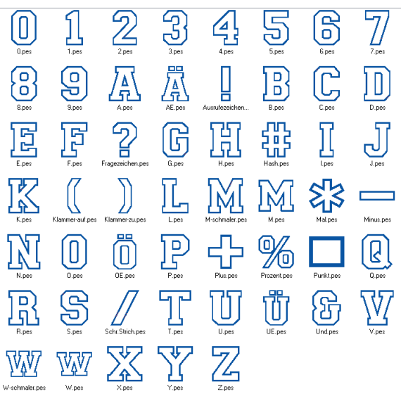 Stickdatei - 17cm College Buchstaben und Zahlen Alphabet Zahl