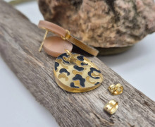 1 Paar Ohrringe - 3D Leo Aufdruck - Spiegel - Acryl - super leicht - Perlmutt/Gold/Schwarz - Namensklang