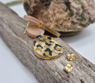 1 Paar Ohrringe - 3D Leo Aufdruck - Spiegel - Acryl - super leicht - Perlmutt/Gold/Schwarz - Namensklang