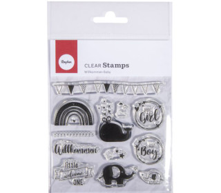 1 Bogen Clear Stamps - Kreative Stempel - Willkommen Baby - 12 Motive - Rayher