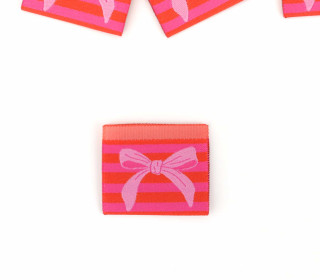 1 Label - Schleife - Streifen - Pink/Rot