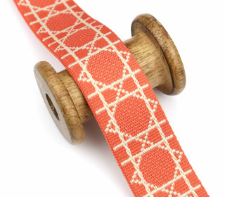 1 Meter Gurtband  - 38mm - Grafisches Muster - Lachsorange/Warmweiß