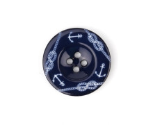 1 Polyesterknopf - 12mm - 4-Loch - Anker & Seilknoten - Stahlblau/Weiß