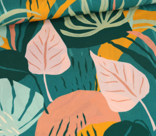 Viskose - Blusenstoff - Colorful Jungle - Leaves - Dunkelgrün
