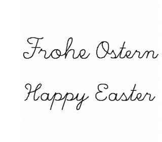 Stickdatei Schriftzug Frohe Ostern und Happy Easter, Rahmen ab 10 cm x 10 cm