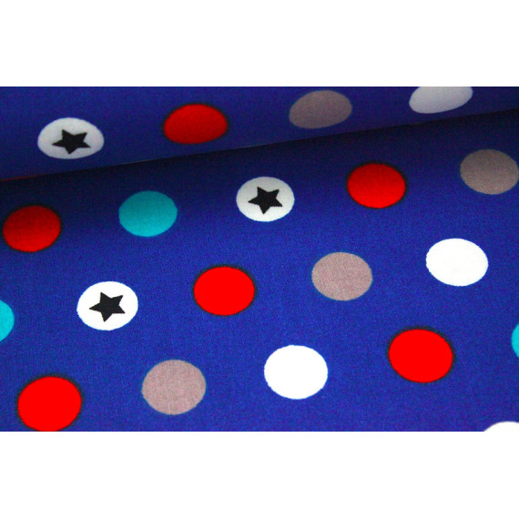 Stoff Sterne und bunte Punkte Blau