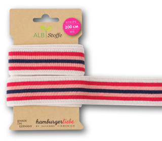 Streifenband - Stripe Me - College - 5 Stripes - Pretty & Pure - Dunkelrot/Lachsrosa/Stahlblau/Warmweiß - Multi - Hamburger Liebe
