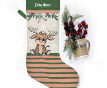 DIY-Nähset - Nikolaussocke - Softshell - Elchilein - Streifen - Grün/Lachsrosa - Katzengold Designs