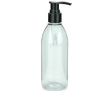 1 Recycling PET Flasche - 250ml - mit Seifenspender - Seifenpumpe - 24/410 Gewinde glatt - Schlauchlänge 170mm - Transparent/Schwarz