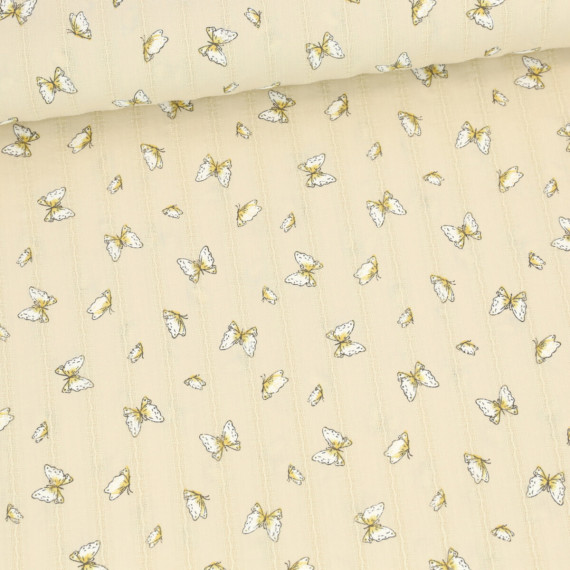 Baumwolle - Webware - Voile - Butterfly - Eingewebte Streifen - Beige