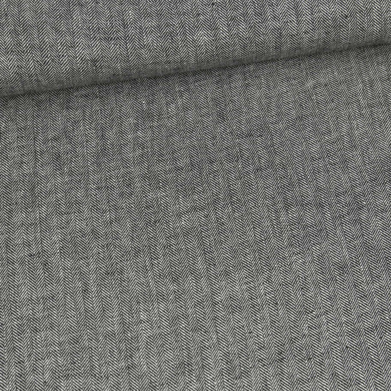 Leinen - Baumwolle - Mischgewebe - Twill - Fischgrätmuster - Schwarz