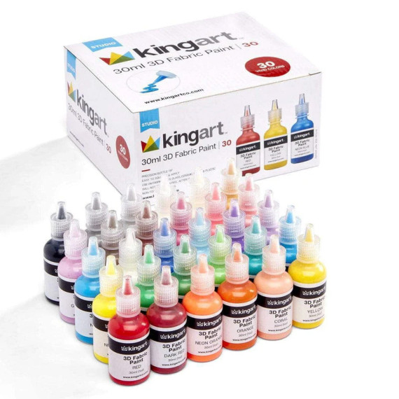 3D Stofffarbe Set - 30x 30ml - Permanent - Waschbar - kingart - 30 Farben