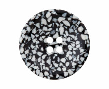 1 Perlmutt-Polyesterknopf - Recycelt - 20mm - 4-Loch - Mosaikmuster - Schwarz/Grau/Weiß