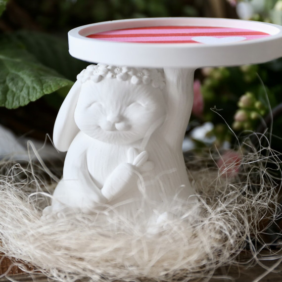 Silikon - Gießform - Niedlicher Osterhase - Tellerhalter - Ostern - Hase mit Blumenkranz & Karotte - vielfältig nutzbar