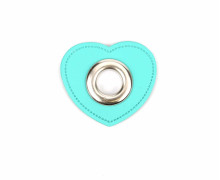 Kunstleder Öse - Herz - 11mm - Heart - Patches - Türkisgrün/Silber