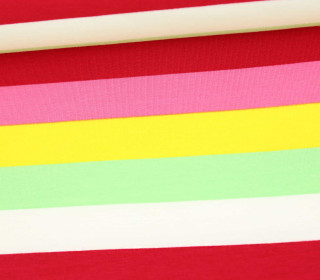 Sommersweat - French Terry - Streifen - Bunt - Weiß/Pastellgrün/Gelb/Pink/Dunkelrot