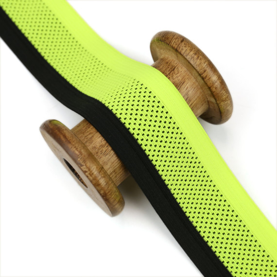 1 Meter Einfassband - Elastisch - Dekoband - 43mm - Schwarz/Neongrün