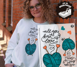Onkel Bo's Bügelbilder - DIN A4 - All You Knit Is Love - Türkis - Hamburger Liebe - BIG