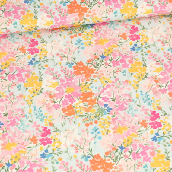 Modal Jersey - Sunkissed Flowers - Pastelltürkis - abby and me
