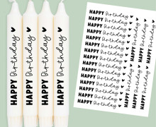 DIN A4 - Tattoofolie - Happy Birthday - Herz - für Kerzen / Keramik