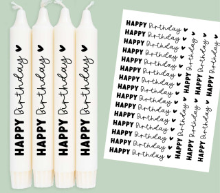 DIN A4 - Kerzen-Tattoofolie - Happy Birthday - Herz - für Kerzen / Keramik